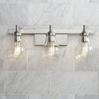 Possini Euro Design Danvers Modern Wall Mount Light Brushed Nickel Silver Hardwired 21" Wide 3-Light Fixture Clear Glass Globe Shade for Bathroom Vanity Mirror House Home Room Decor