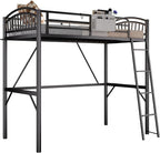 Metal Loft Bed Twin Size, Twin Loft Bed with Bedside Caddy, Convertible Ladder & Full-Length Guardrails, Space-Saving & Noise Free Design, No Box Spring Needed, Loftbed Frame for Teens Adults