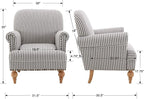 Mid Century Modern Accent Chairs Set of 2 Linen Fabric Armchair Wide Reading Chairs Upholstered Lounge Couch Chair for Bedroom/Living Room, Black Stripe