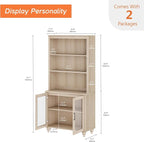 WAMPAT 5 Tier Bookshelf 72" Tall Bookcase with Glass Doors,Large Farmhouse Display Book Shelf with Adjustable Shelves and Storage Cabinet，Library Wood Bookshelves for Living Room,Kitchen, Light Oak