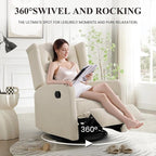 360 Swivel Rocker Recliner Chair for Adults, Nursery Chair for Small Spaces Living Room, Upholstered Fabric Glider Recliner, Lvory