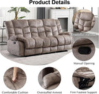 CANMOV Manual Reclining Sofa, 3 Seat Recliner Sofa with Armrest and Overstuffed Backrest, Couch Set for Living Room, Bedroom, Office, Light Brown