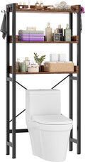Over The Toilet Storage Rack - 3 Tier Bathroom Organizer with Shelves, Freestanding Space Saver Storage Rack Above Toilet Stand with 4 Hooks for Restroom, Laundry, Rustic Brown