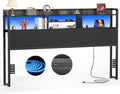 Unikito Headboard for King Size Bed with Storage Shelf, Head Board with 3 Outlets and 2 USB Ports, Headboards with RGB LED Light, Height Adjustable, Sturdy and Stable, Easy Assembly, Black