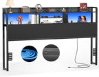 Unikito Headboard for King Size Bed with Storage Shelf, Head Board with 3 Outlets and 2 USB Ports, Headboards with RGB LED Light, Height Adjustable, Sturdy and Stable, Easy Assembly, Black