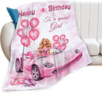 Birthday Blanket Birthday Gifts for Girls Women Pink Throw Blanket for Kids Adults Soft Warm Cozy Fleece Blanket for Couch Sofa Bed 50"x60"