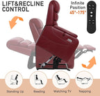 EONIX Wide Lay Flat Power Lift Recliner Chair for Elderly, Heavy Duty Oversized Breathable Faux Leather Lift Chairs Recliner Sofa with Heat and Massage and Charging Ports, Burgundy