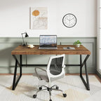 HSH Rustic Brown Desk, Industrial Home Office Computer Desk, Farmhouse Metal and Wood Computer Table, Simple Bedroom Laptop PC Desk for Student Writing Study Gaming Executive Workstation, 55 in