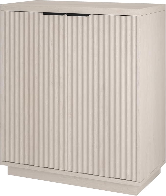 Henn&Hart 28" Fluted Wooden Accent Cabinet, Modern Ribbed Sideboard Buffet Cabinet with 2 Doors and an Adjustable Shelf for Living Room, Dining Room, Bedroom or Entryway, Alder White