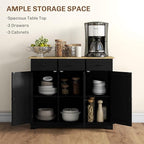 HOMCOM Sideboard with Solid Wood Countertop, Modern Kitchen Storage Cabinet, Coffee Bar Cabinet with 3 Drawers, Doors and Adjustable Shelf, Distressed Black