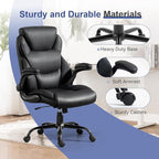Brage Living 400LBS Big and Tall Office Chair, Leather Executive Desk Chair with Padded Flip-up Arms, Heavy Duty Swivel Rolling Computer Chair for Home Office, Black