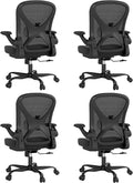ZZH Ergonomic Office Chair Set of 4 with Adjustable Lumbar Support, Mesh Home Office Desk Chair with Wheels and Flip-up Arms, Black