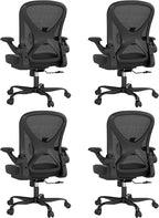 ZZH Ergonomic Office Chair Set of 4 with Adjustable Lumbar Support, Mesh Home Office Desk Chair with Wheels and Flip-up Arms, Black