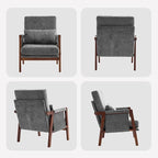 Accent Chair Mid-Century Modern with Lumbar Support Pillow, Upholstered Living Room Chairs with Wooden, Chenille Armchair with Cushion, Anthropologie Side Chair for Bedroom, Dark Grey