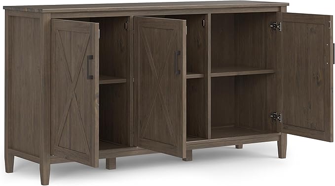 SIMPLIHOME Ela Solid Wood 60 inch Wide Transitional Wide Storage Cabinet in Smoky Brown for The Living Room, Entryway and Family Room