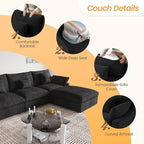 JACH U-Shaped Sectional Couches for Living Room, Cloud Sectional Couch with Deep Seat, 155.9" Modular Sofa with Chaise, Covers Removeable & Washable, Sofas Furniture for Living Room, Black