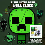 Minecraft Creeper Glow In the Dark Wall Clock - Officially Licensed Silent, Non-Ticking Clock - Includes 3 Sheets of Removable Minecraft Decals - Minecraft Room Decor for Boys | Paladone