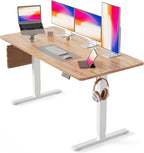 CubiCubi Height Adjustable Electric Standing Desk, 63 x 28 Inches Sit Stand up Desk, Large Memory Computer Home Office Desk with Two-Piece Desktop (Light Rustic)