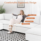 Vesgantti 109" U Shaped Cloud Sectional Sofa, Comfy Corduroy Upholstered Sectional Modular Sofas for Living Room, Modern Modular Couch with 2 Ottoman Deep Seat, Warm White