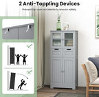 LOKO Bathroom Cabinet, Linen Storage Organizer with Doors & Drawers, Wooden Floor Cabinet with Adjustable Shelves for Bathroom, Living Room or Kitchen (Grey)