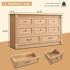 8 Drawers Dresser for Bedroom, Farmhouse 61" Wide Dressers & Chests of Drawers w/Roman Column, Large Storage Dressers Organizer w/Two Different Drawer Sizes for Bedroom,Living Room,Natrual