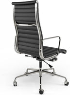 High Back Genuine Leather Ribbed Office Chair-Ergonomic Desk Chair with Aluminum Alloy Armrest & Frame, Swivel Silent Wheels & Tilt Function, Adjustable Height
