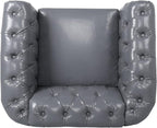 LEVNARY Leather Upholstered Armchair, Mid-Century Modern Single Sofa Chair with Rolled Arms and Nailhead, Tufted Pu Leather Chesterfield Chair for Home Bedroom Reading Room (Gray)