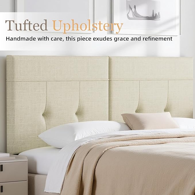 Upholstered King Size Headboard, Headboard King with Sturdy Metal Legs, Tufted Upholstery Design Bed Headboards with Adjustable Width & Height (Linen)