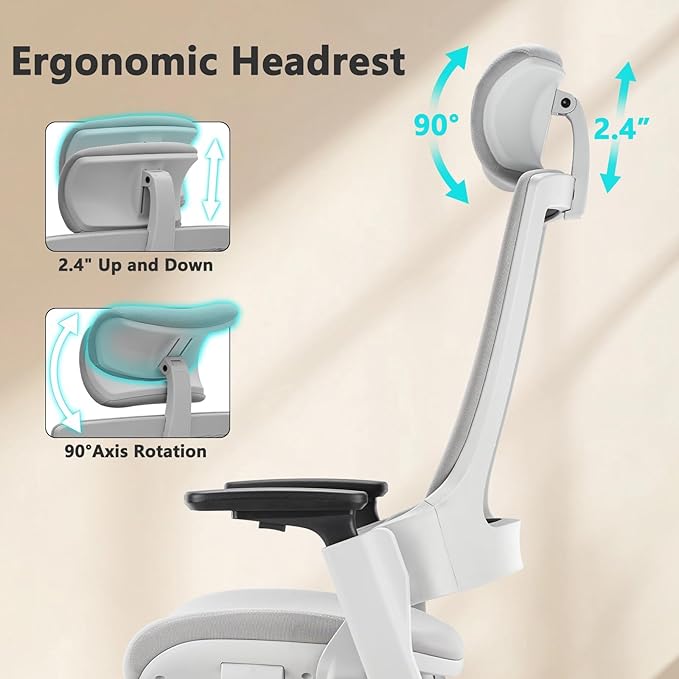 CLATINA Ergonomic High Swivel Executive Chair with Adjustable Height Head 3D Arm Rest Lumbar Support and Upholstered Back for Home Office Studio, Gray Mesh, 2 Pack