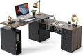 BANTI Executive L Shaped Standing Desk with 3-Drawer File Cabinet, 63" Electric Height Adjustable Stand up Desk for Home Office, Computer Desk with Storage Cabinets, Black Walnut Top