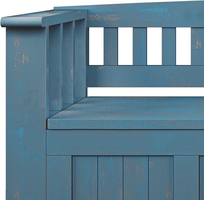 SIMPLIHOME Acadian Entryway Storage Bench - 48 inch Wide Solid Wood Hallway Seat in Distressed Coastal Blue, Transitional Bench for Entryway or Living Room with Lift-Up Lid and Spacious Storage