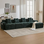 129.23”Modular Sectional Couch for Living Room, Modren L-Shape Cloud Sectional 4-Seater Sofa with Movable Ottoman, Woven Texture Upholstery Boneless Couch, No Assembly, Green
