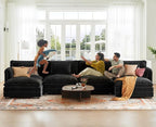 ELUCHANG 150" Modular Sectional Sofa, Comfy Deep Seat Cloud Couch, 6 Seater U Shaped Modern Sofa with Removable Cover for Living Room, Apartment, DIY Combination, Chenille Black