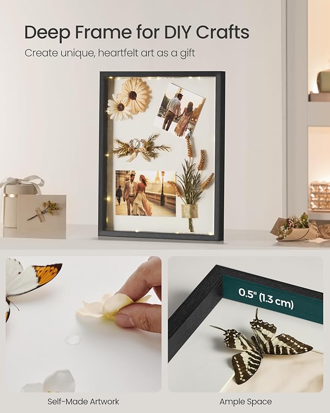 SONGMICS 11x14 Picture Frames Set of 3, Multi Photo Frame Set for Wall Gallery Decor with White Mats, Glass Front, Hanging or Tabletop Display, Black