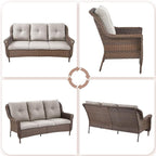 Patio Couch Outdoor Wicker Sofa - Heavy Duty All-Weather Brown Rattan 3-Seater with High Back and Comfortable Thick Cushions for Garden Back Porch Poolside Apartment - Beige
