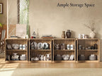 Evermagin 126" Oak Buffet Cabinet with Storage, Large Sideboard Cabinet, Boho Accent Credenza, Fluted Console Table with Doors for Dining Room, Kitchen, and Living Room