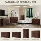 Farmhouse 7 Drawer Dresser for Bedroom, 54" Wide Wooden Dresser with Natural Texture & Vintage Metal Knobs, Large Chest of Drawers for Bedroom, Living Room, Hallway, Cherry