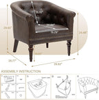 Pia Ricco Faux Leather Barrel Accent Chair, Comfy Club Armchair with Solid Wood Legs, Nailhead Trim Upholstered Single Sofa Chair for Living Room Bedroom/Reading Room, Chocolate, Set of 2