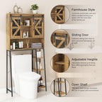 Over The Toilet Storage Cabinet, Farmhouse Storage Cabinet Over Toilet with 2 Sliding Barn Door，Home Space-Saving Toilet Rack, for Bathroom, Restroom, Laundry.(Brown)