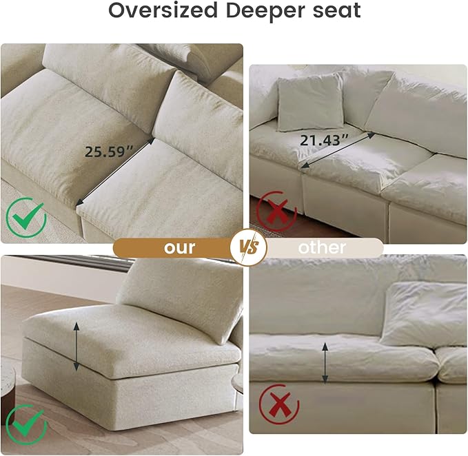 Cloud Couch Modular Sectional Sofa with Storage Ottomans,Oversized Down Filled 8 Seater Convertible Sectional Sofas, Khkai Wide Deep Seat Couch for Living Room,Covers Washable&Replaceable