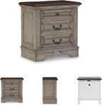 Signature Design by Ashley Lodenbay Casual 3 Drawer Night Stand with USB Charging Ports, Antique Gray