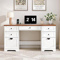 59" Home Office Desks, Executive Desk, Farmhouse Computer Desk with 7 Drawers and Charging Station, File Drawer, Rustic Computer Writing Desk,Antique Cream