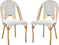 SAFAVIEH Outdoor Collection California Bistro White/Navy Side Chair Set of 2 (Fully Assembled)