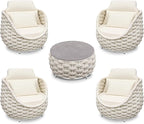 Woven Rope Patio Furniture Set: 5 Pieces Aluminum Outdoor Conversation Sofa Set All Weather - Cushioned Modern Deck Couch Set Assembled for 400lbs Front Porch Garden Lanai Sunroom Hotel, Beige