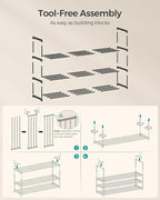 SONGMICS Shoe Rack, 3-Tier Shoe Organizer, Metal Storage Shelf, Upright or Upside Down, for 20-24 Pairs, Stackable, for Entryway, 11.8 x 46.1 x 21.7 Inches, Black ULSA033B01