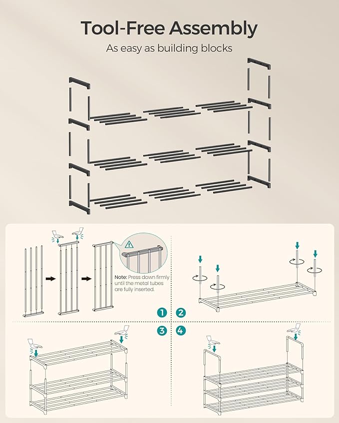 SONGMICS Shoe Rack, 3-Tier Shoe Organizer, Metal Storage Shelf, Upright or Upside Down, for 20-24 Pairs, Stackable, for Entryway, 11.8 x 46.1 x 21.7 Inches, Black ULSA033B01