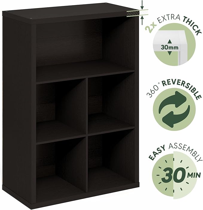 Furinno Cubicle Book Shelf, 5-Cube Bookshelf, Cube Storage Organizer Bookcase with Closed Back, 15.3 x 29.9 x 43.3, for Living Room, Bedroom, Home Office, Dark Oak
