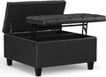 SIMPLIHOME Harrison 30 inch Wide Transitional Square Small Coffee Table Storage Ottoman in Distressed Black Vegan Faux Leather, Assembled, for The Living Room and Bedroom
