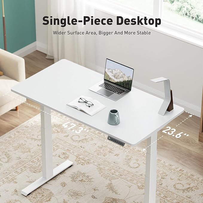 3 Stages Dual Motor Electric Standing Desk with One Piece Desktop, 48 x 24 Inch Adjustable Height Sit to Stand Up Desk for Home Office, Work & Study, Black Frame & White Desktop (2 Packages)