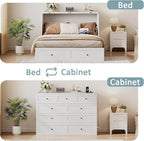 Full Size Murphy Bed with Charging Station & Drawer, Full Size Mobile Cabinet Bed Frame, Murphy Chest Bed for Bedroom, Guest Room